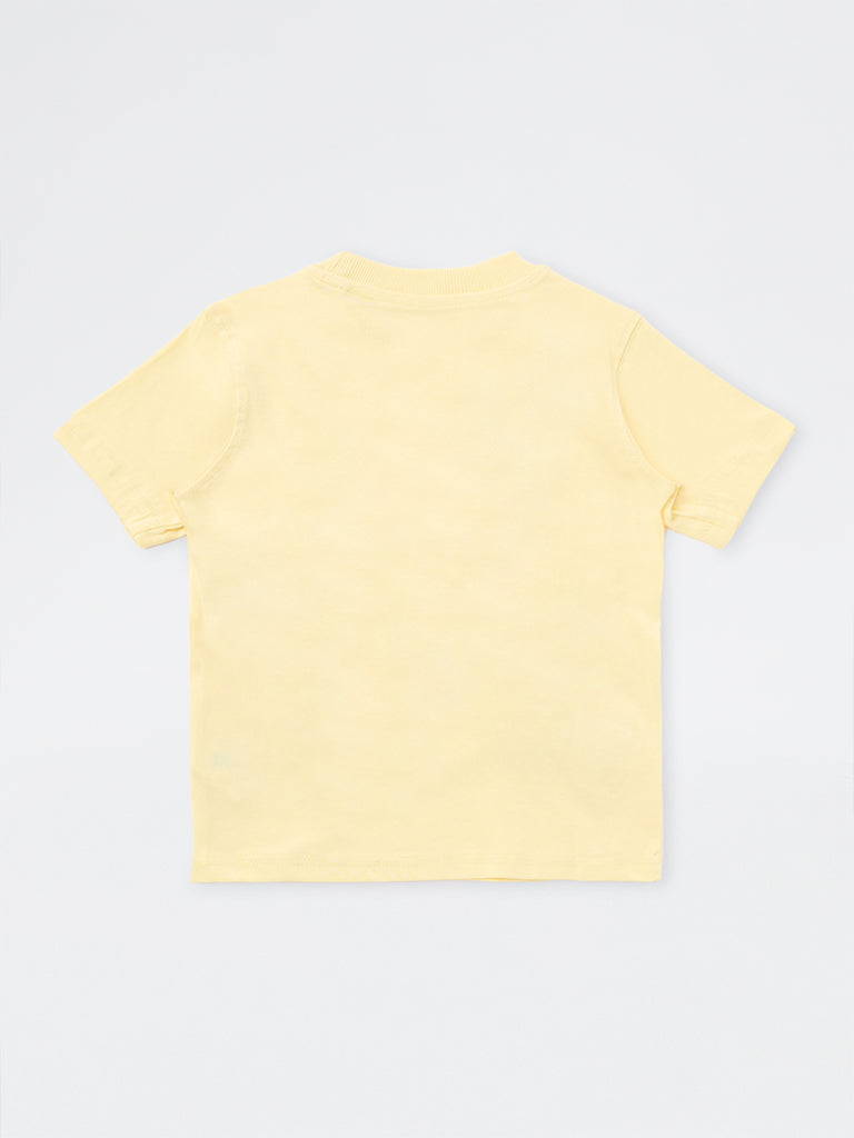 HOP Kids Boys Light Yellow Patch-Detail Cotton T-Shirt