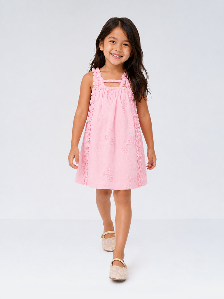 HOP Kids Girls Pink Floral Embroidered Cotton Top