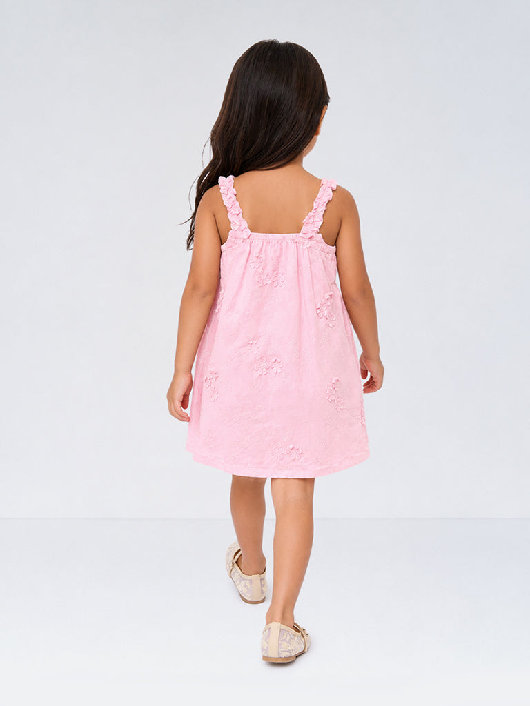 HOP Kids Girls Pink Floral Embroidered Cotton Top