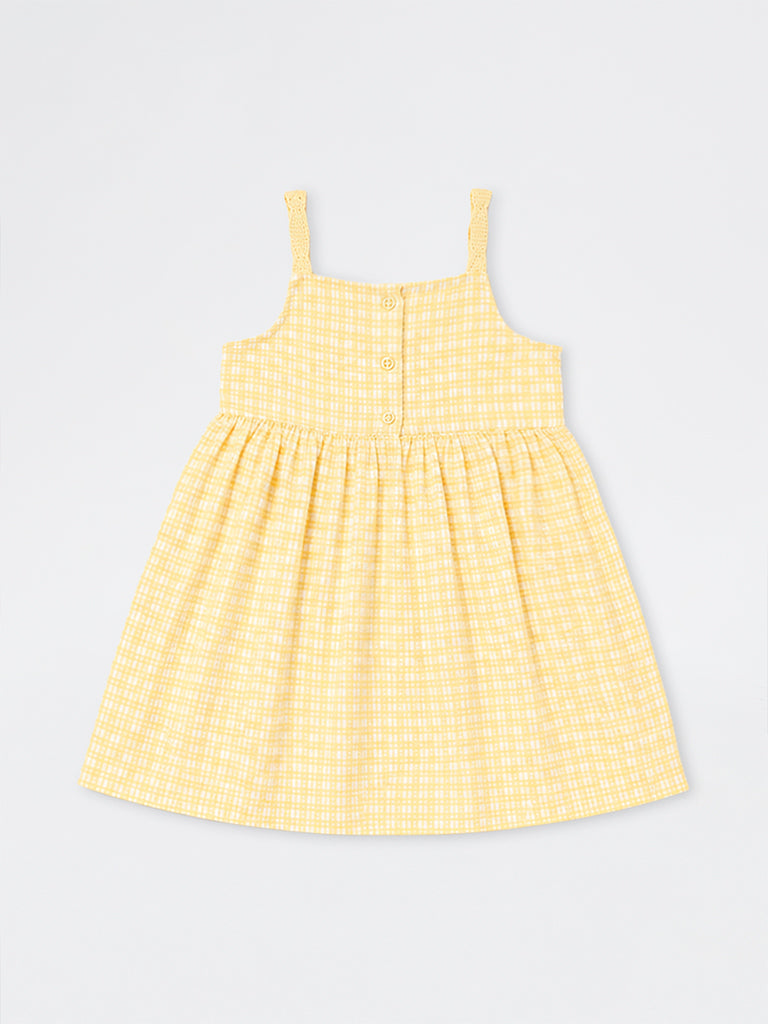 HOP Kids Girls Yellow Checkered Cotton A-Line Dress
