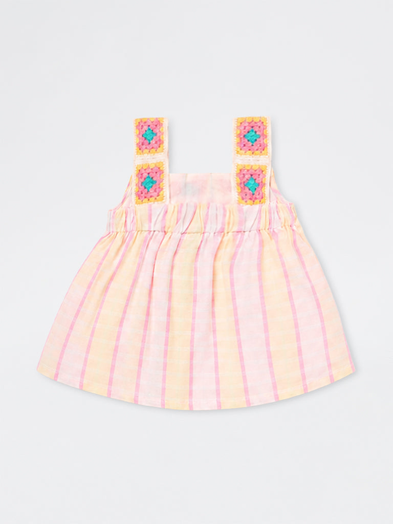 HOP Kids Girls  Multicolour Crochet Embroidered Cotton Top