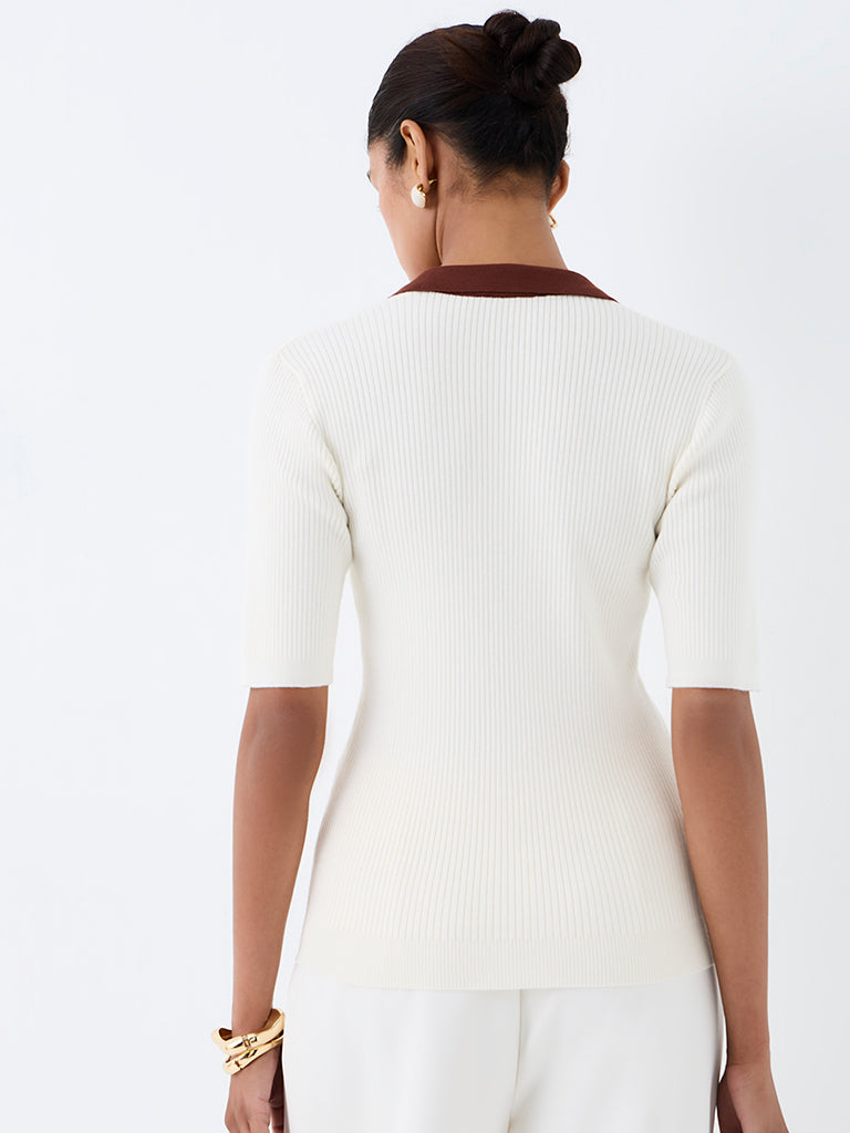 Wardrobe Ivory Ribbed-Textured T-Shirt