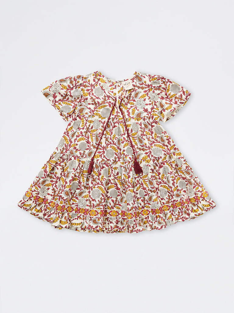 Utsa Kids Girls Multicolor Floral Printed Cotton A-Line Dress - (2-8 yrs)