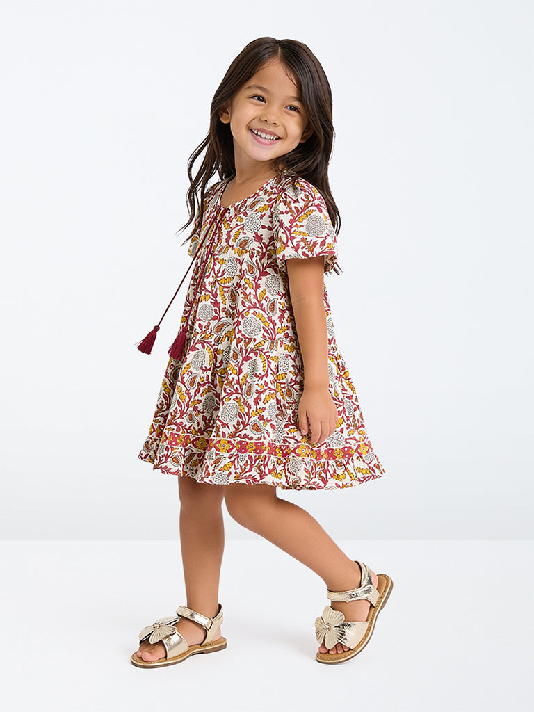 Utsa Kids Girls Multicolor Floral Printed Cotton A-Line Dress - (2-8 yrs)