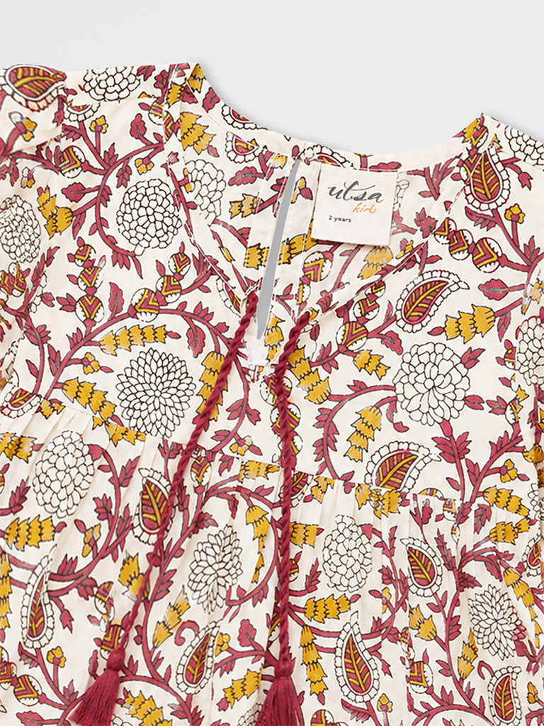 Utsa Kids Girls Multicolor Floral Printed Cotton A-Line Dress - (2-8 yrs)