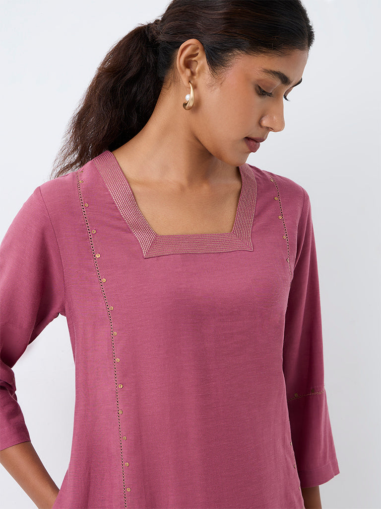 Zuba Pink Sequin-Detail A-Line Kurta