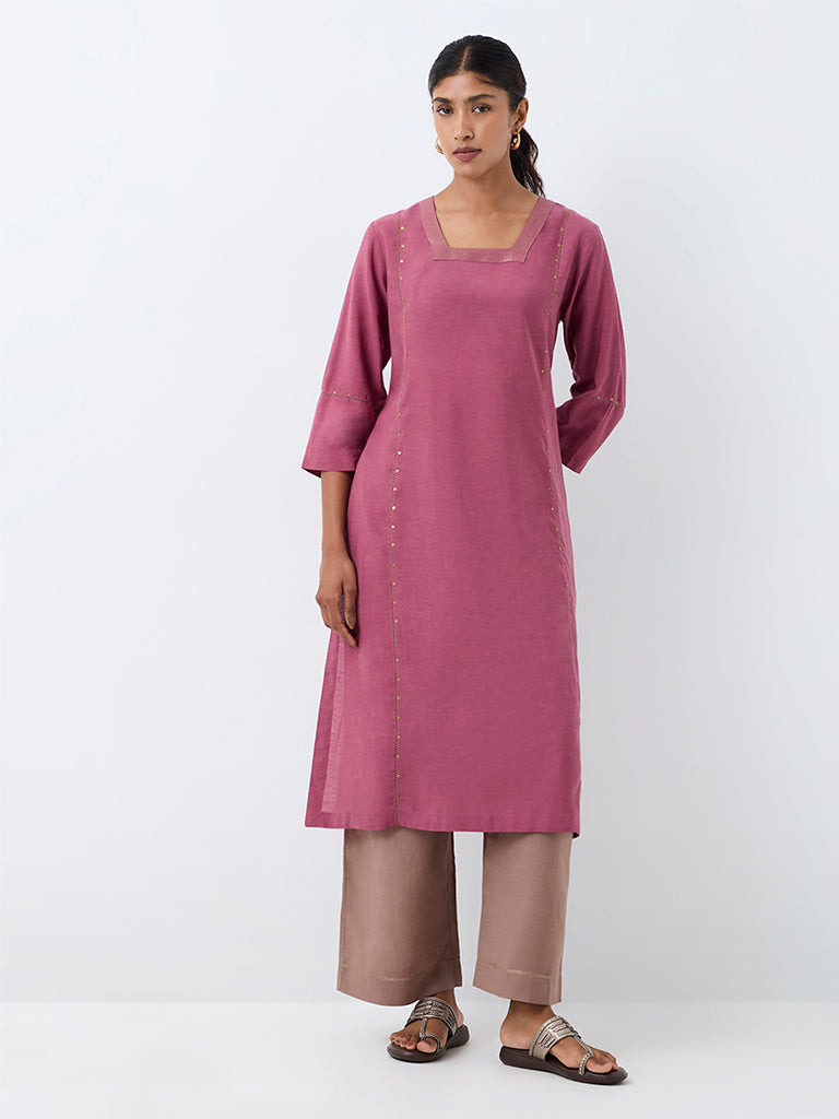 Zuba Pink Sequin-Detail A-Line Kurta