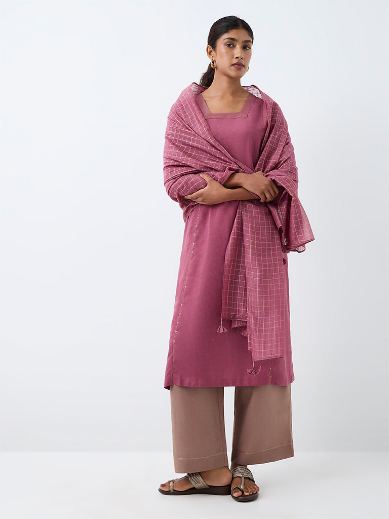 Zuba Pink Sequin-Detail A-Line Kurta
