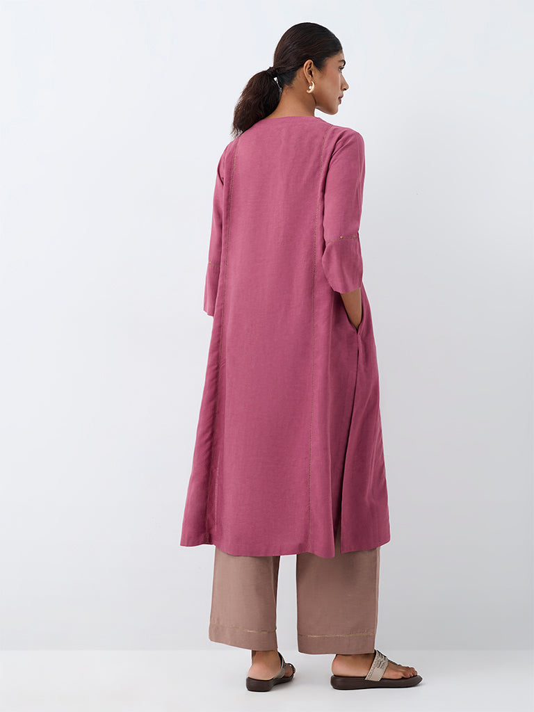 Zuba Pink Sequin-Detail A-Line Kurta