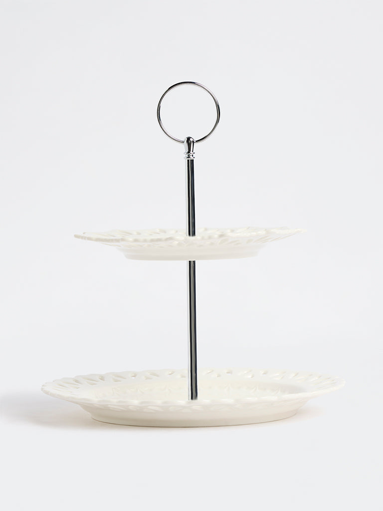 Westside Home White Laser-Cut Two-Tier Cake Stand