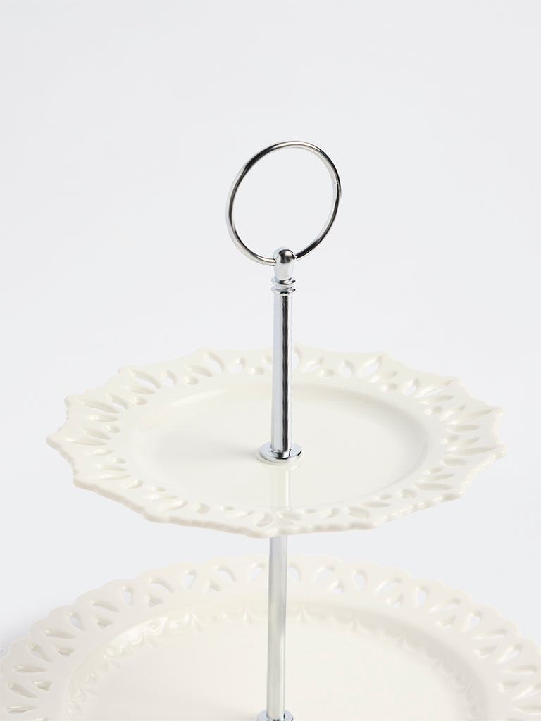 Westside Home White Laser-Cut Two-Tier Cake Stand