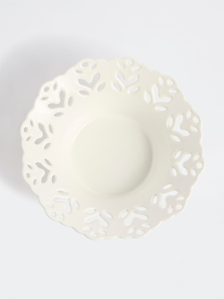 Westside Home White Laser-Cut Porcelain Bowl