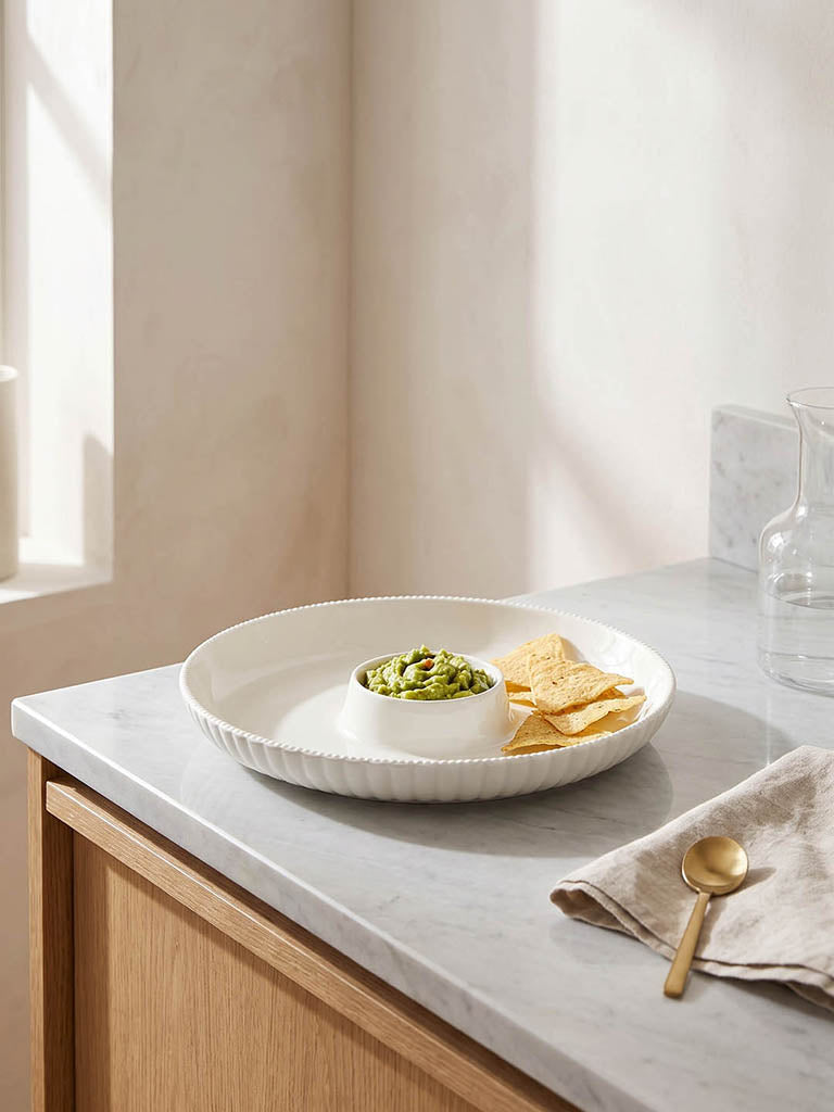 Westside Home White Ribbed Chip and Dip Platter