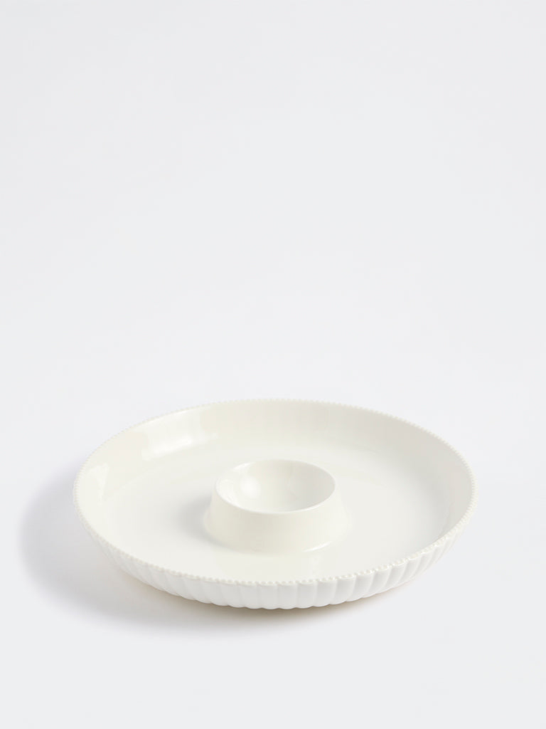 Westside Home White Ribbed Chip and Dip Platter