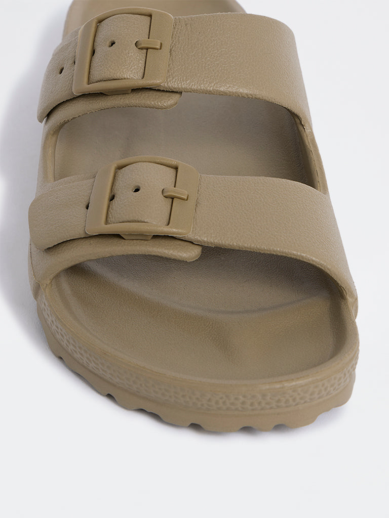 LUNA BLU Beige Dual Strap Slip-On Slides