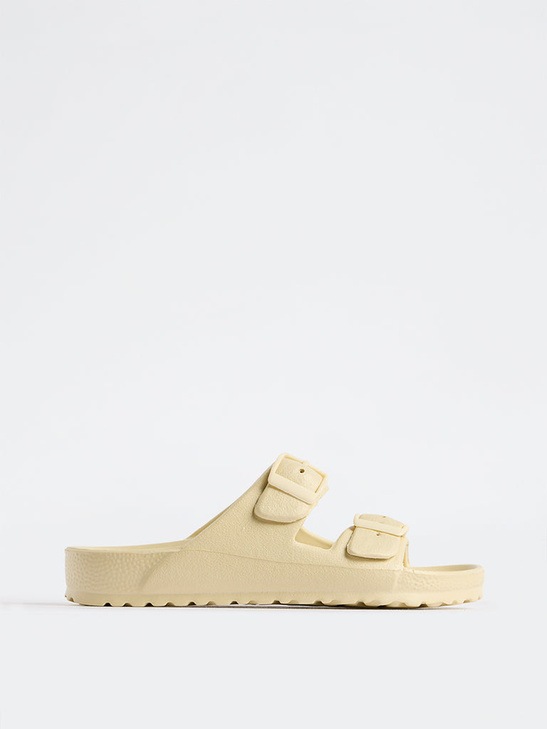 LUNA BLU Yellow Dual-Buckle Slip-On Slides