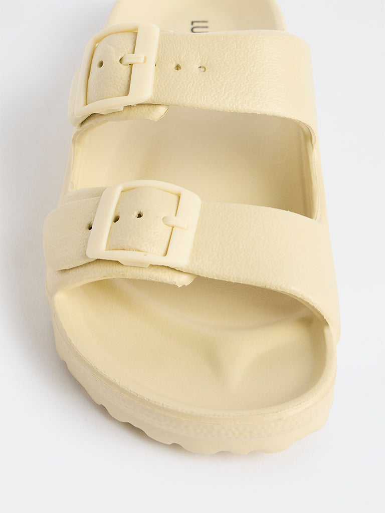 LUNA BLU Yellow Dual-Buckle Slip-On Slides