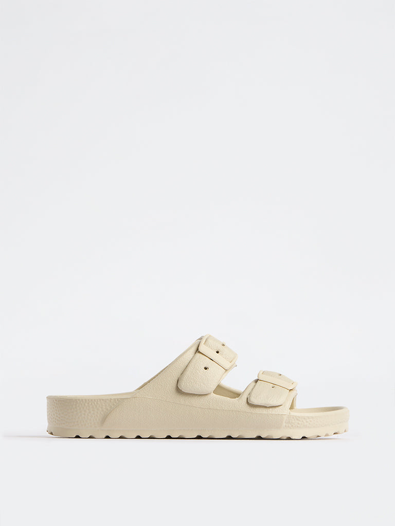 LUNA BLU Ivory Dual-Buckled Slip-On Slides
