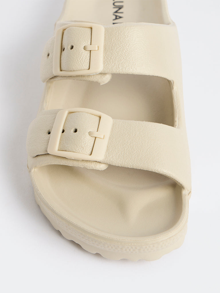LUNA BLU Ivory Dual-Buckled Slip-On Slides