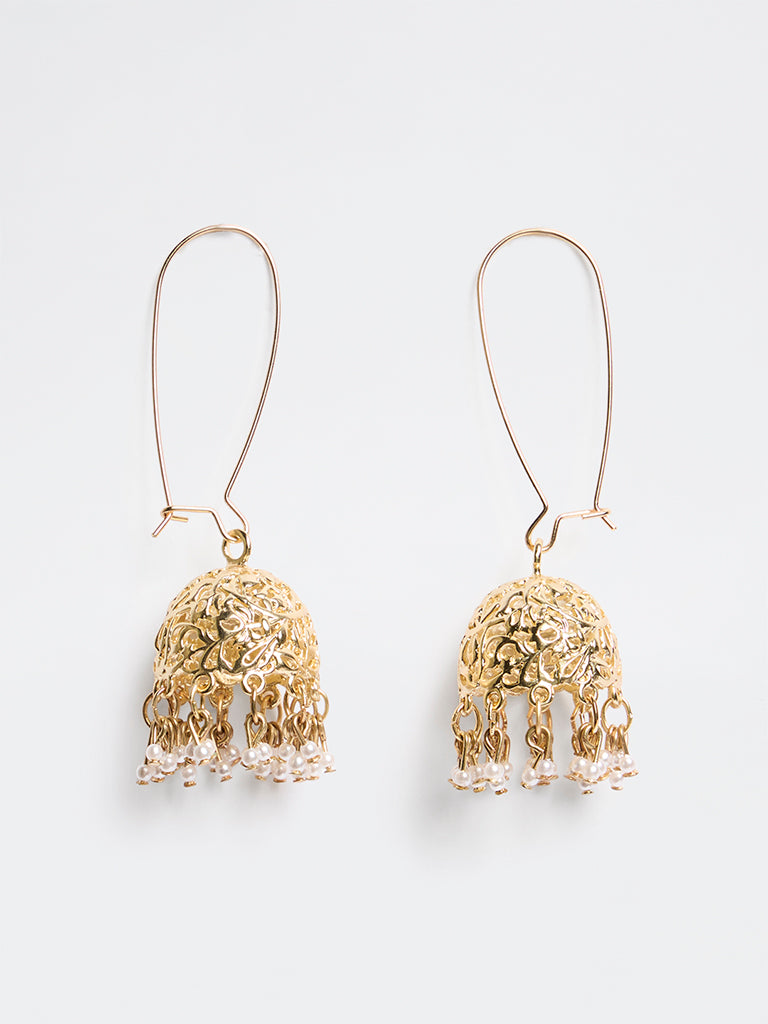 Westside Accessories Gold Fish Hook Jhumki Earrings