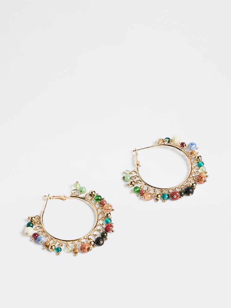 Westside Accessories Gold Beaded Hoop Earrings