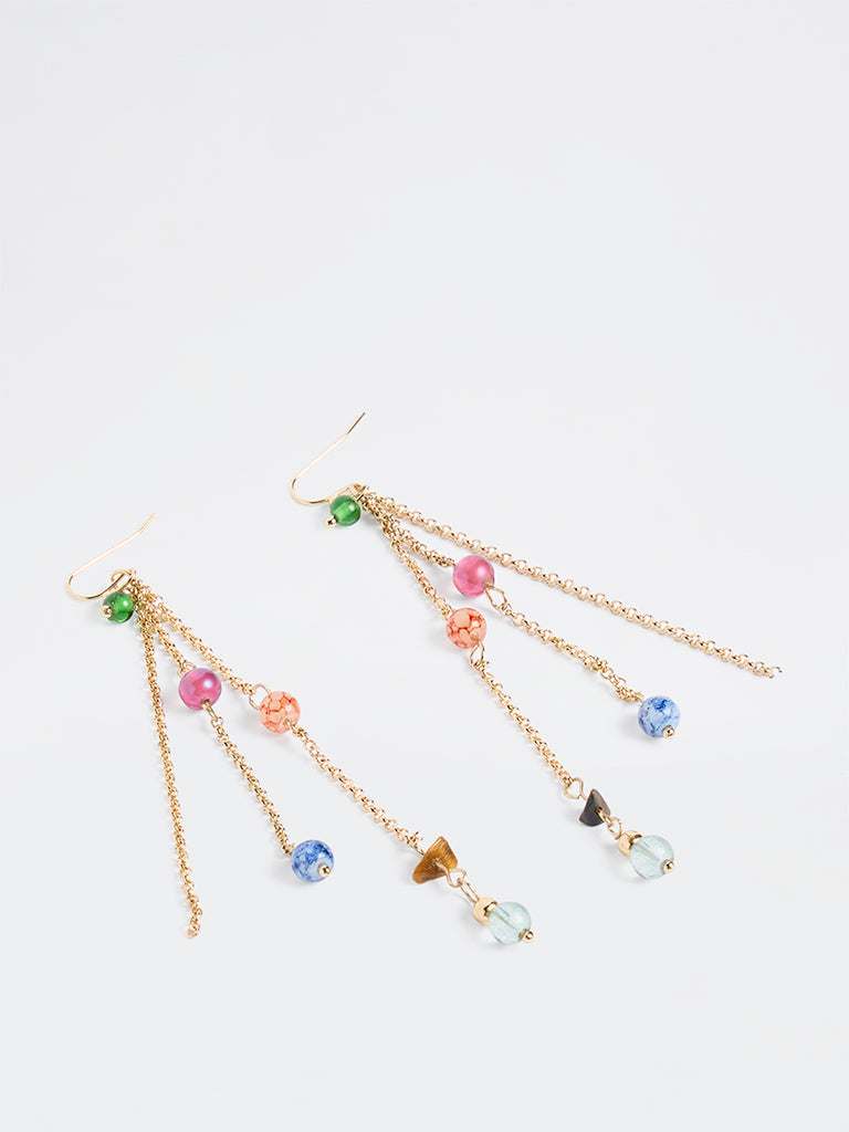 Westside Accessories Gold Beaded Chain Dangler Earrings