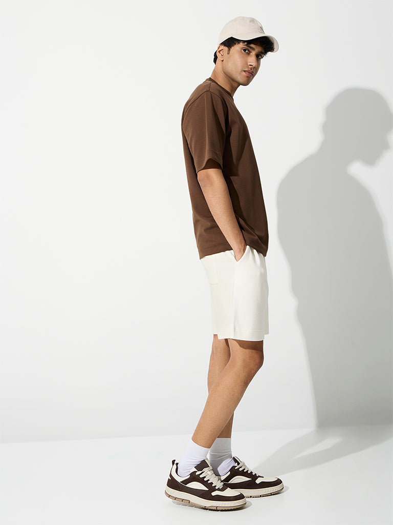 Nuoflexx Dark Brown Text-Design Relaxed-Fit Cotton-Blend T-Shirt