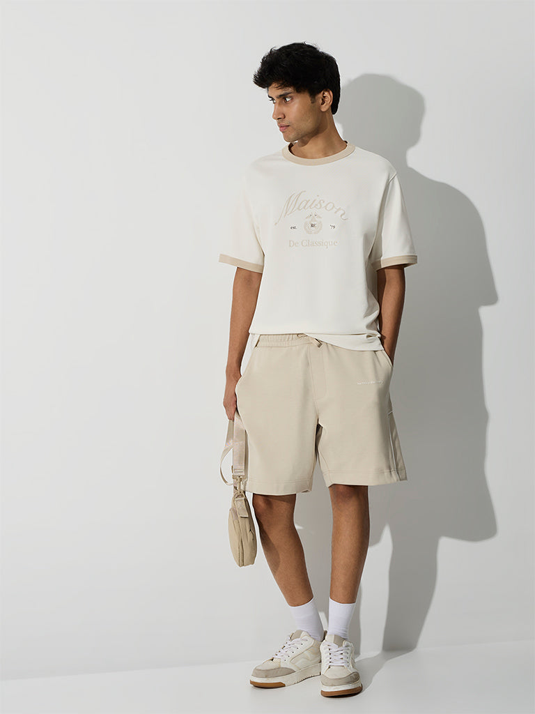 Nuoflexx Off-White Text-Printed Relaxed-Fit Cotton-Blend T-Shirt