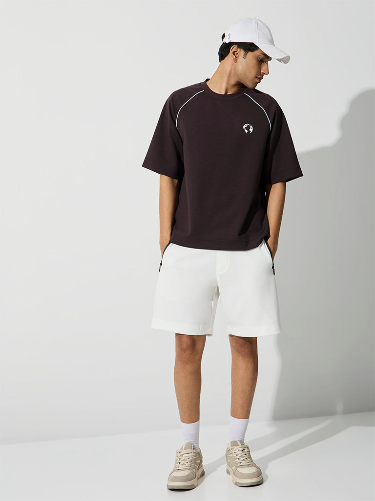 Nuoflexx Dark Brown Piping-Detail Relaxed-Fit T-Shirt