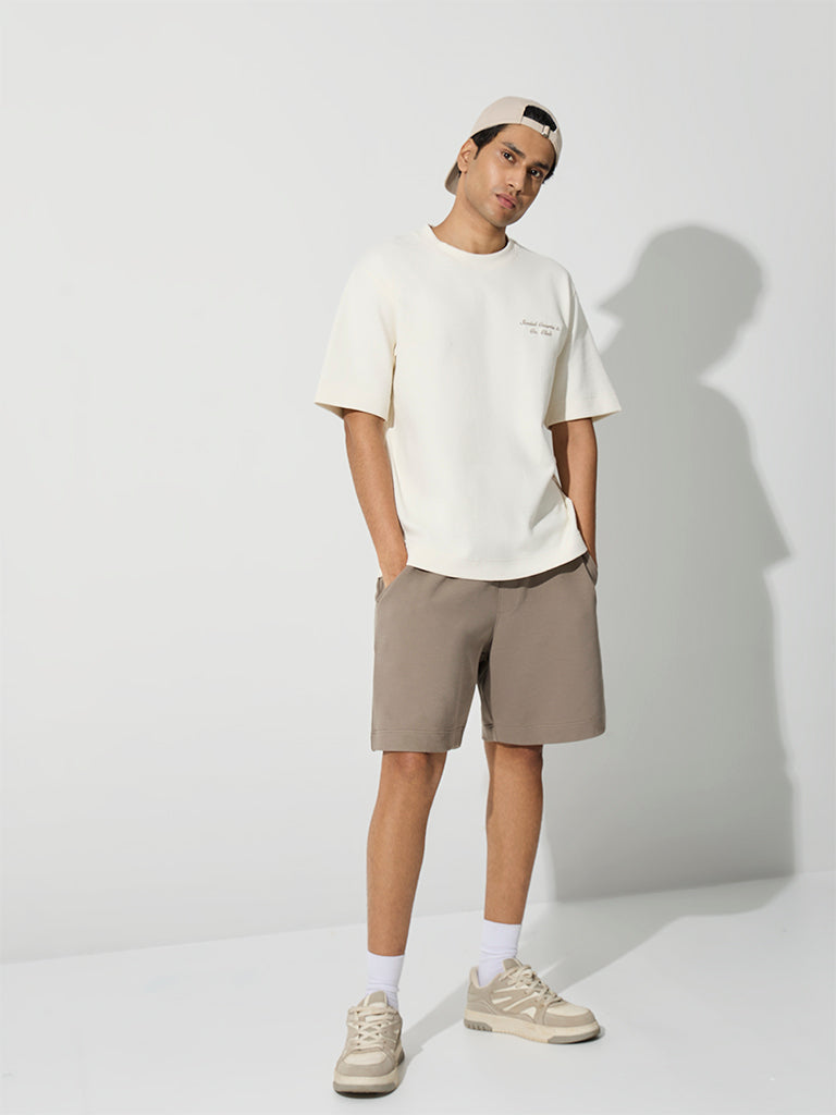 Nuoflexx Off-White Ribbed Relaxed-Fit Cotton-Blend T-Shirt