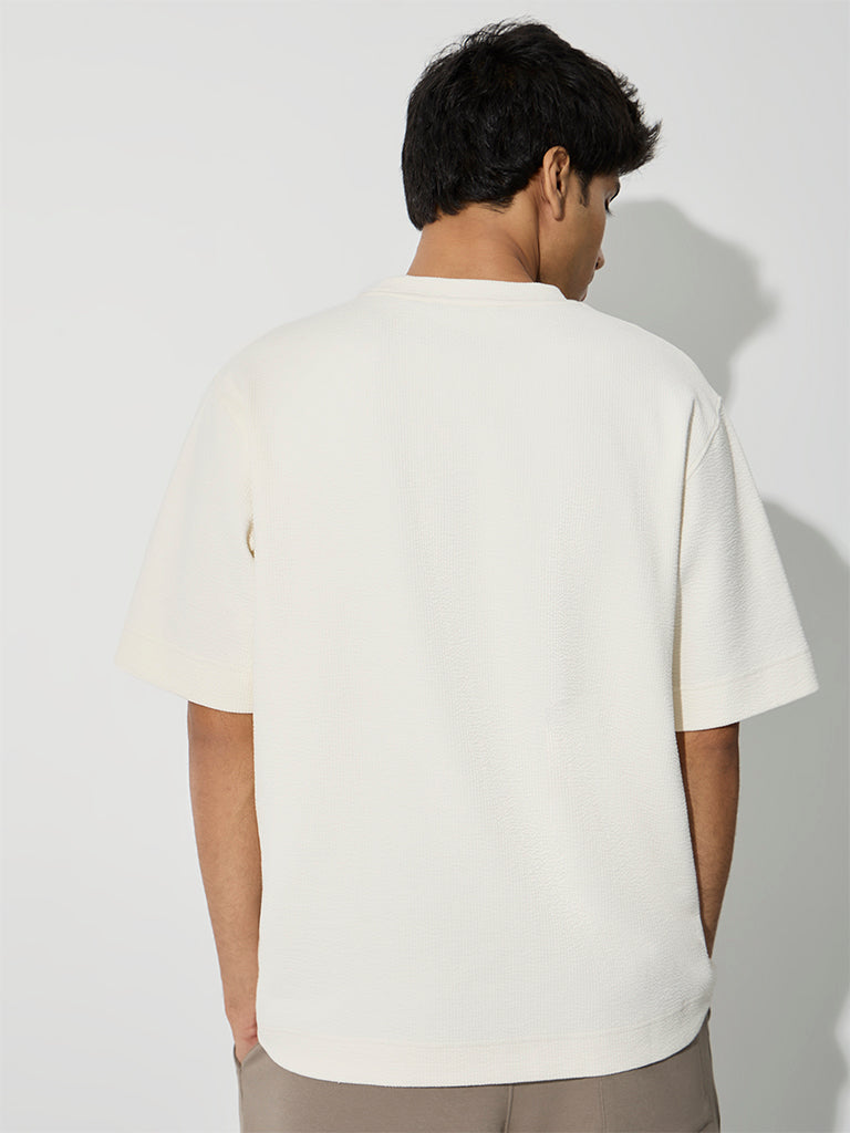 Nuoflexx Off-White Ribbed Relaxed-Fit Cotton-Blend T-Shirt