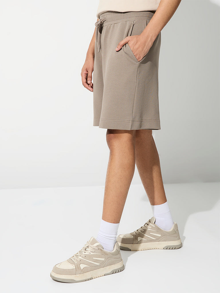 Nuoflexx Taupe Relaxed-Fit Mid-Rise Cotton-Blend Shorts
