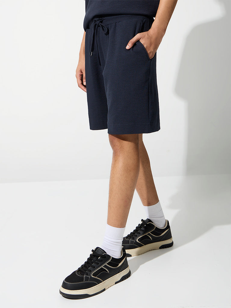 Nuoflexx Navy Relaxed-Fit Mid-Rise Cotton-Blend Shorts