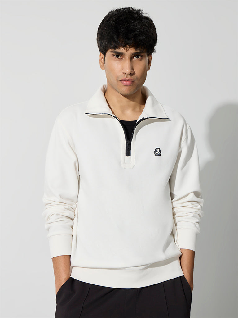 Nuoflexx Off-White Relaxed-Fit Cotton-Blend Quarter-Zip Sweatshirt