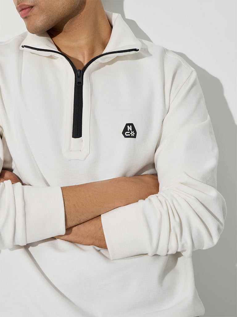 Nuoflexx Off-White Relaxed-Fit Cotton-Blend Quarter-Zip Sweatshirt