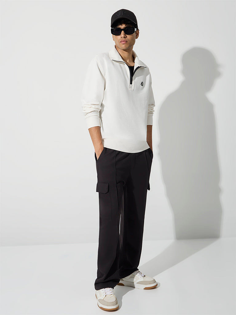 Nuoflexx Off-White Relaxed-Fit Cotton-Blend Quarter-Zip Sweatshirt