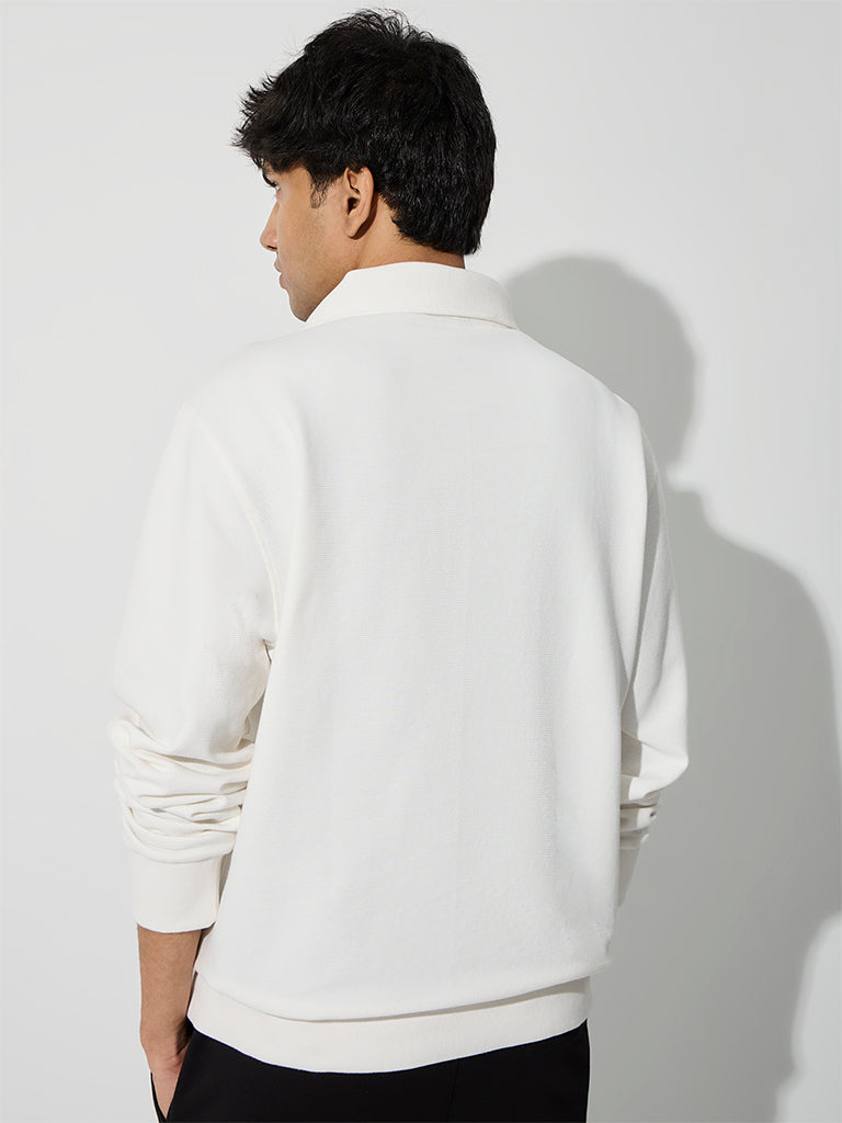 Nuoflexx Off-White Relaxed-Fit Cotton-Blend Quarter-Zip Sweatshirt