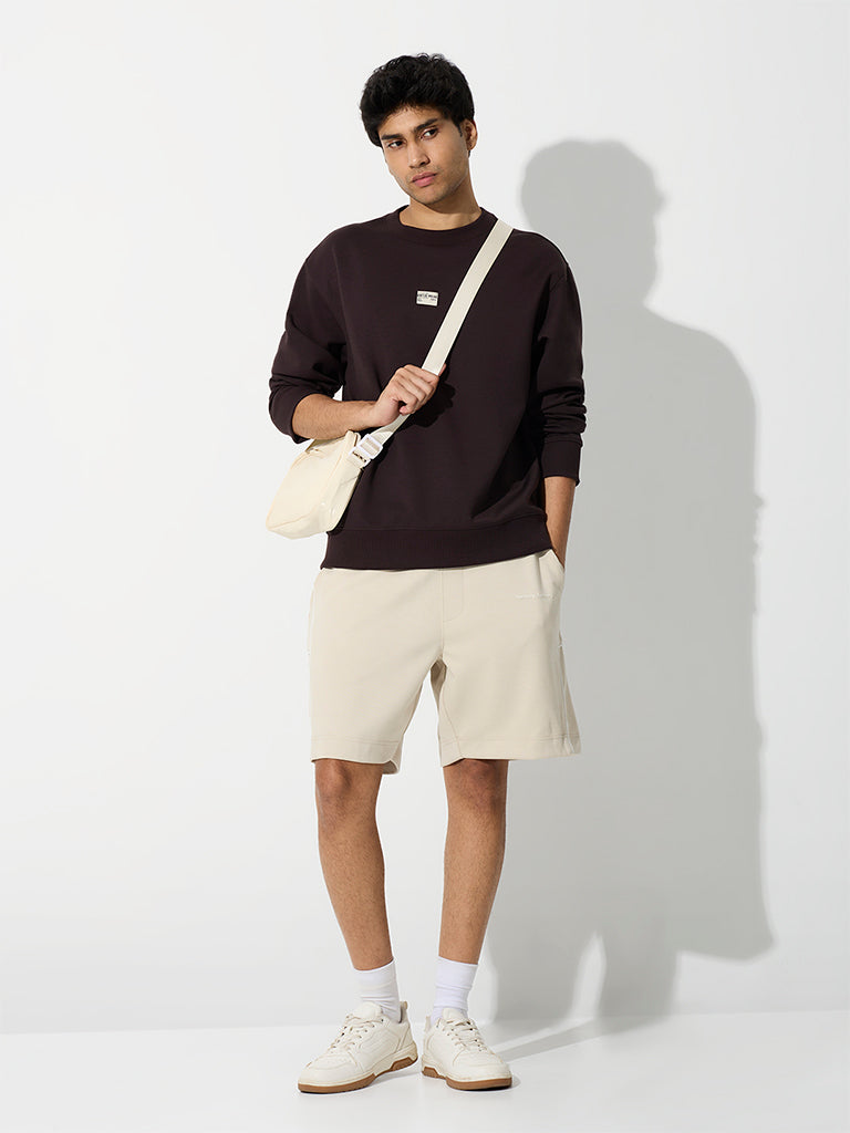 Nuoflexx Dark Brown Patch-Detail Relaxed-Fit Sweatshirt