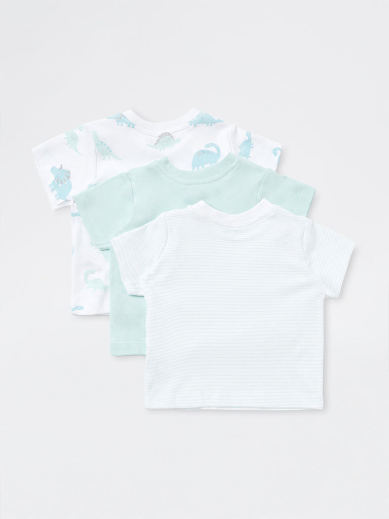HOP Baby Boys Multicolour Dinosaur Printed Cotton T-Shirts - Pack of 3