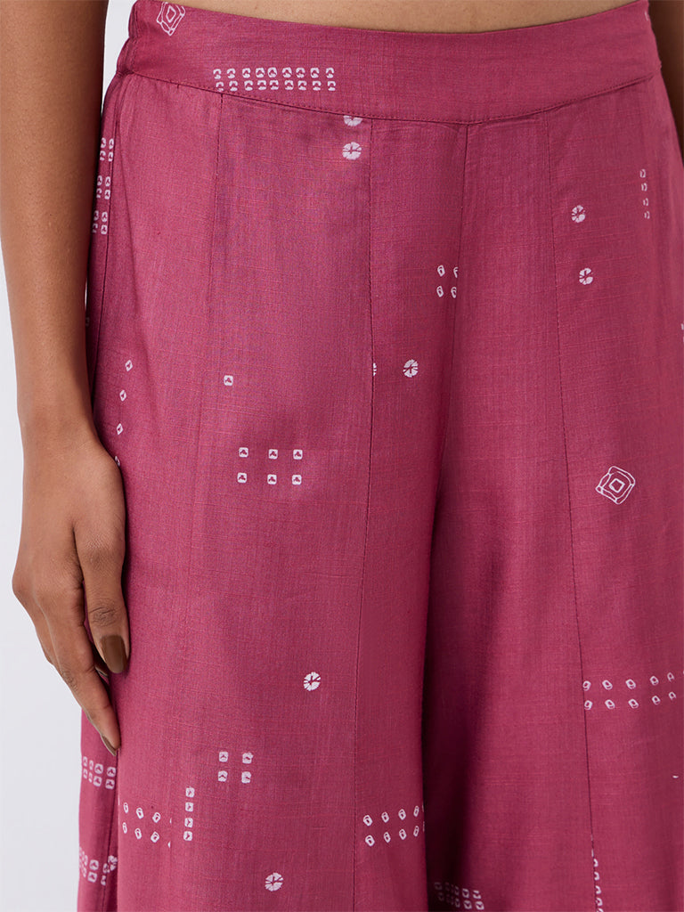 Zuba Pink Bandhani Printed Cotton-Blend  Pants