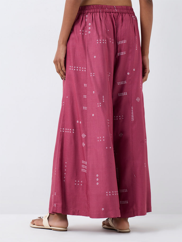 Zuba Pink Bandhani Printed Cotton-Blend  Pants