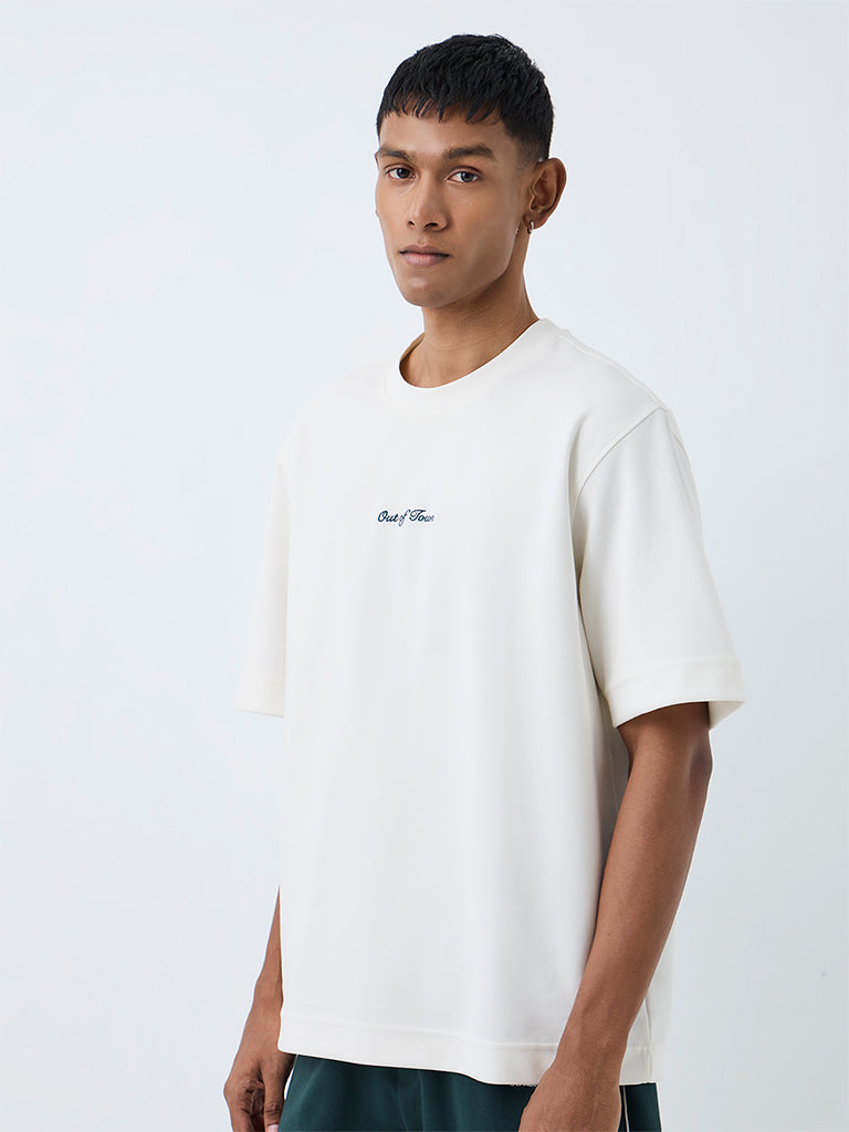 Nuoflexx Off-White Travel-Inspired Regular-Fit Cotton-Blend T-Shirt