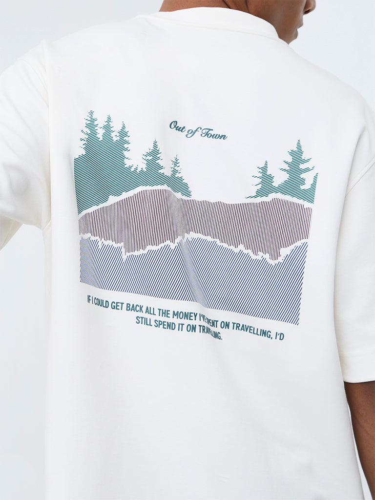 Nuoflexx Off-White Travel-Inspired Regular-Fit Cotton-Blend T-Shirt