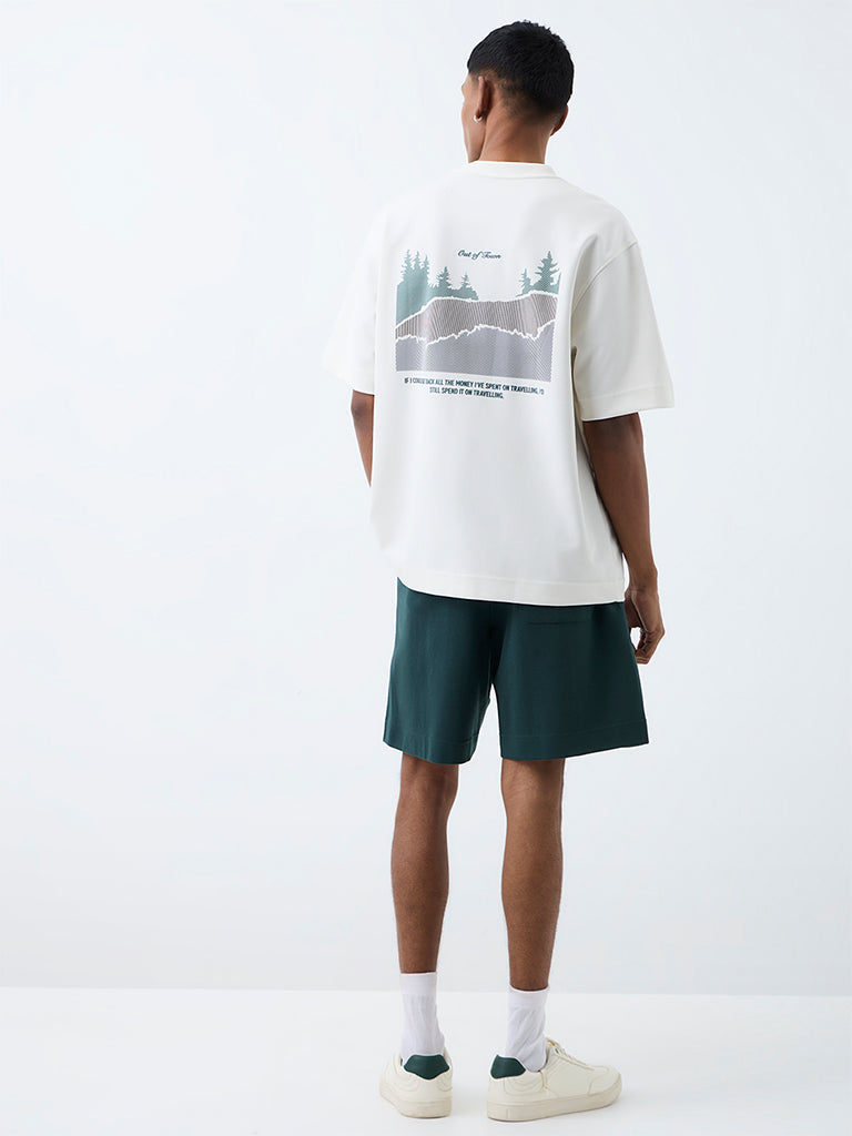 Nuoflexx Off-White Travel-Inspired Regular-Fit Cotton-Blend T-Shirt