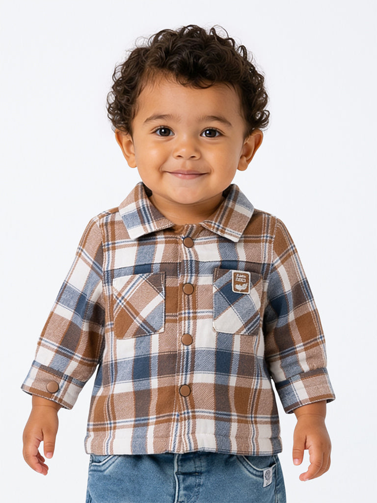 HOP Baby Boys Multicolour Checkered Cotton Jacket