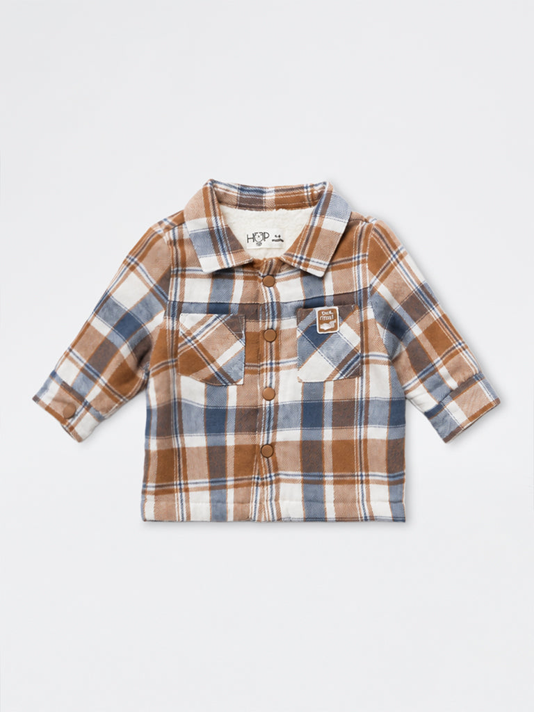 HOP Baby Boys Multicolour Checkered Cotton Jacket