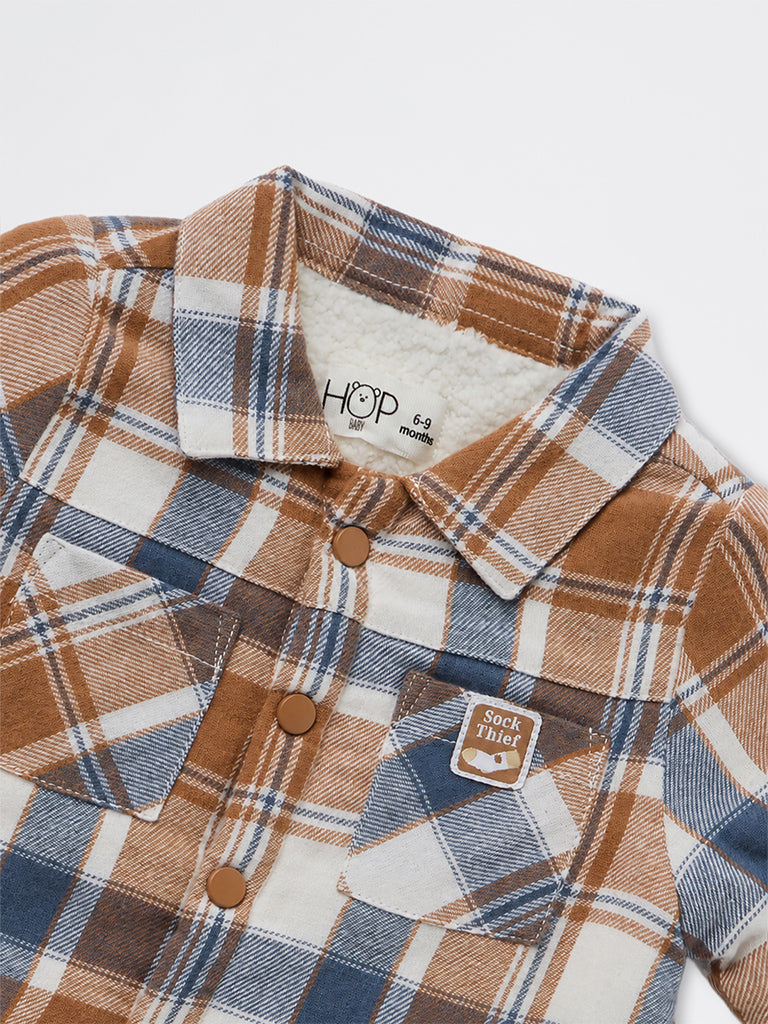 HOP Baby Boys Multicolour Checkered Cotton Jacket