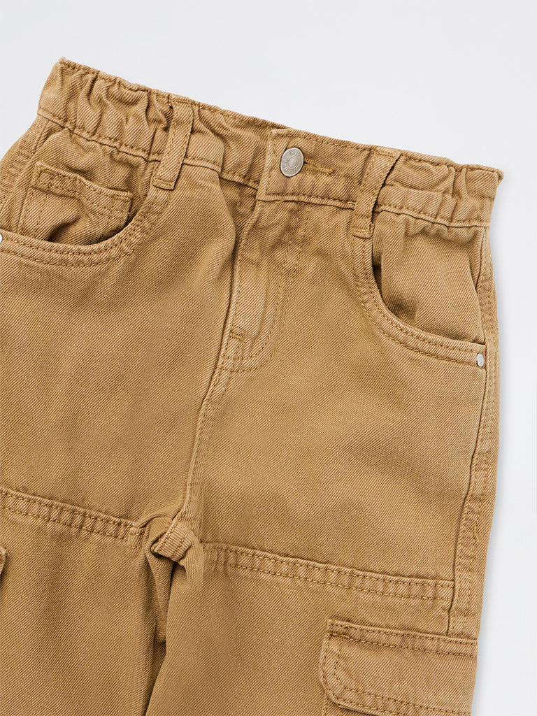 HOP Kids Boys Tan Patch-Detail Cargo Jeans