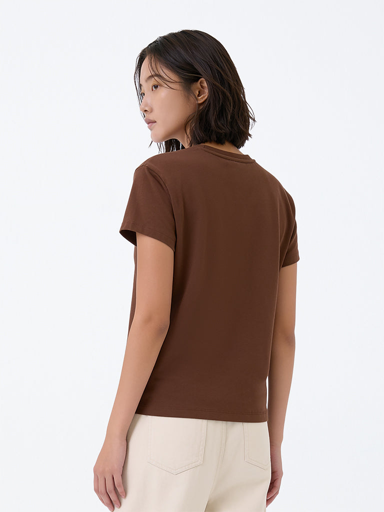 Y&F Kids Girls Brown Teddy Design Cotton T-Shirt