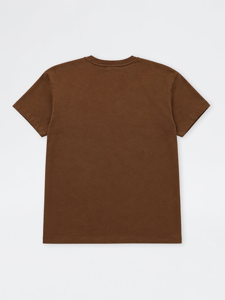 Y&F Kids Girls Brown Teddy Design Cotton T-Shirt